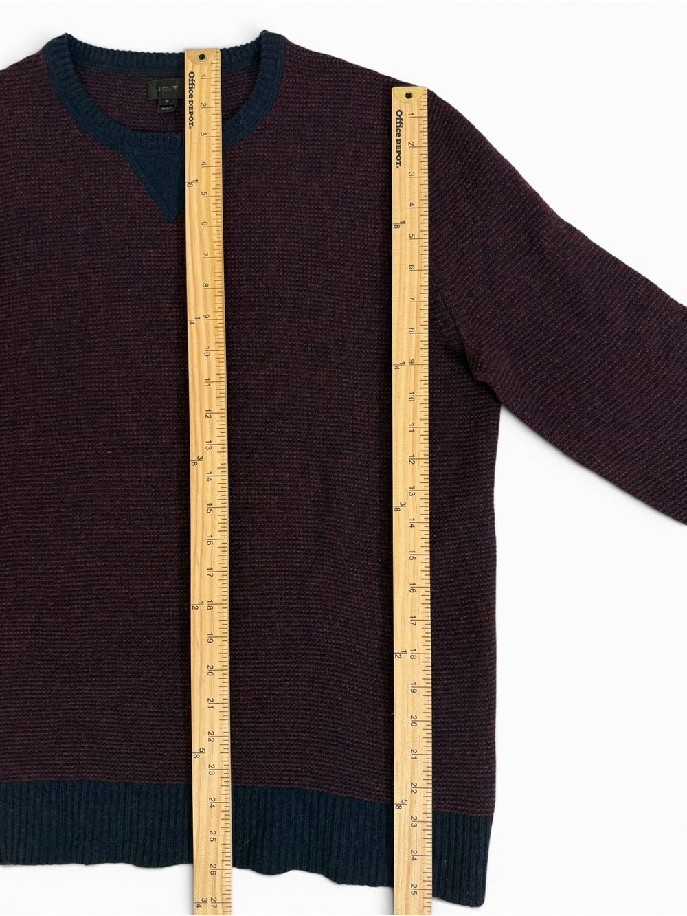 *Rare* J. Crew Sample Merino Waffle Knit Burgundy & Navy Crewneck Sweater Medium - Picture 5 of 7